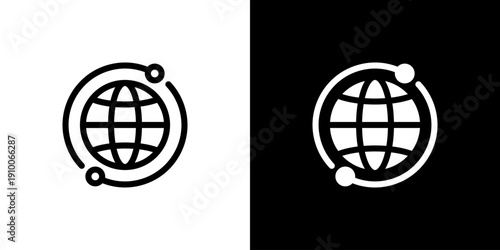 Globe icon concept with flat Black White Background. Vector illustration.