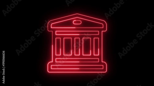 Neon red bank building glowing and flashing