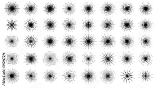 A grid of thirty abstract black splatters on a white background.