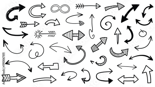 Hand Drawn Doodle Arrows and Abstract Sketch Elements – Creative Line Design Vector Collection.
