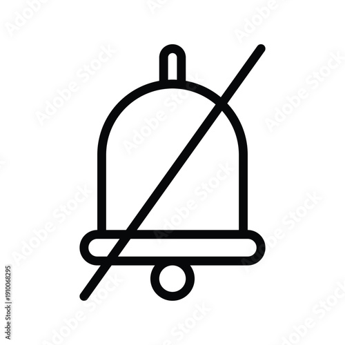 A simple line art icon of a bell with a diagonal line through it, indicating that notifications are muted or turned off. Event and Calendar single line icon UI design.