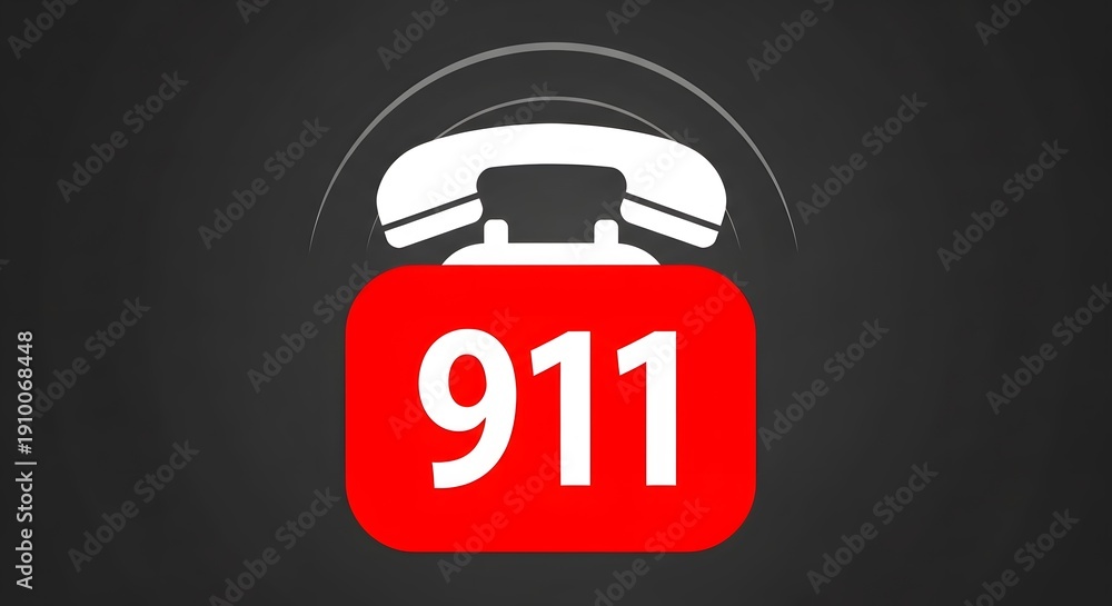 Obraz premium A bold red and white emergency sign featuring a telephone handset and the number nine one one