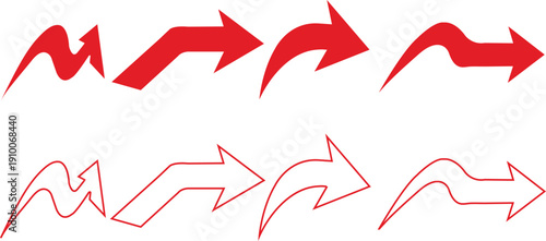 Red and outline abstract arrow shapes with sharp angles on white