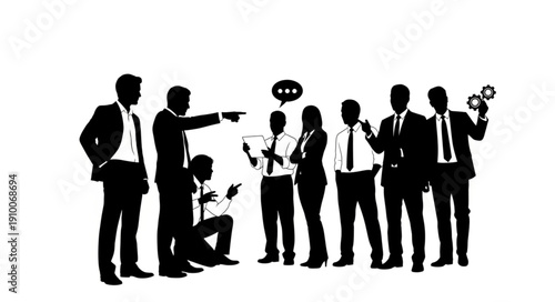 Business team meeting discussing strategy with pointing leader and ideas.