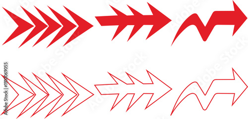 Red and outline arrow collections with sharp and wavy on white