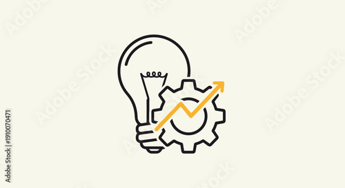 Light bulb and gear with upward trending graph symbolizing innovation and growth.