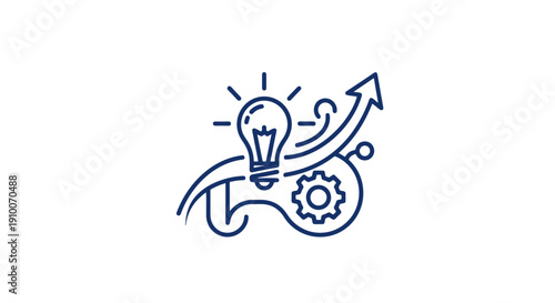 Light bulb idea with gear and upward arrow symbolizing innovation and growth.