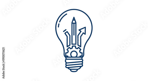 Light bulb with pencil and gears representing ideas and innovation.