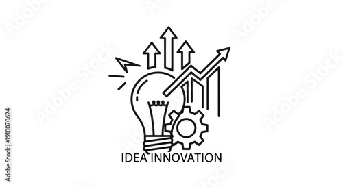 Light bulb with growing graph and gear representing idea and innovation.