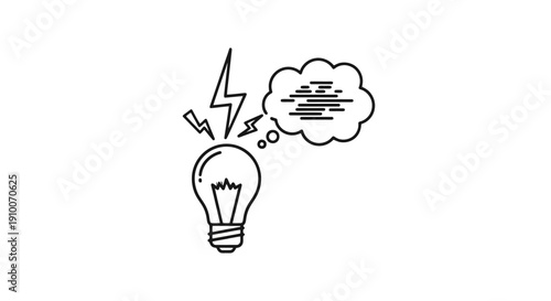 Light bulb with lightning and thought bubble representing an idea.