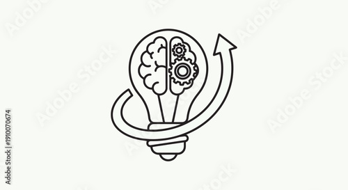 Lightbulb with brain and gears symbolizing innovation and ideas.
