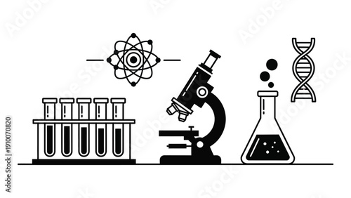 Scientific tools and equipment for laboratory experiments and research isolated on white background, Vector