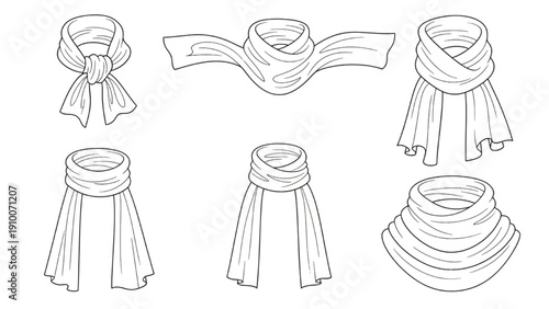 Collection of different scarf tying techniques and styles illustrated