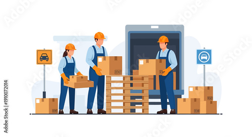 Movers Loading Boxes onto Truck for Delivery Service.