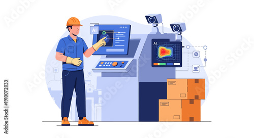 Technician Inspecting Industrial Machine with Thermal Camera Display.
