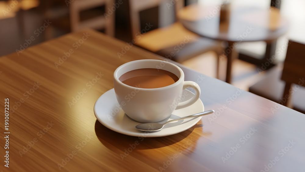 Fototapeta premium Cozy Coffee Cup on Wooden Table in Cafe