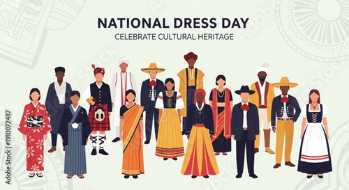 Diverse people in traditional national dress celebrating cultural heritage and diversity vector illustration for global unity