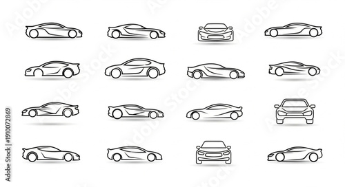 Collection of Sports Car Line Drawings in Various Angles.