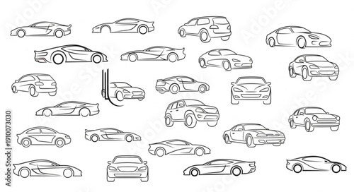 Collection of Hand Drawn Sports Cars and Vehicles.