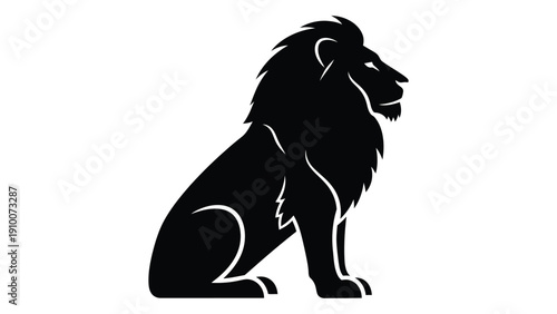 Majestic black silhouette of a lion sitting with a full mane isolated on white background, Vector