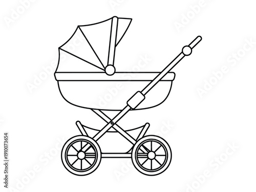 Classic outline of a baby stroller or pram, representing parenting, travel with children, and family.