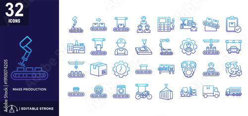 Mass Production line gradient Icon Set