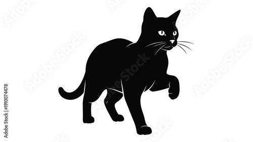 Black cat walking with a focused and determined expression on a plain background isolated on white background, Vector