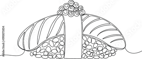 Continuous line drawing of nigiri sushi with roe for minimalist Japanese restaurant branding and modern culinary design