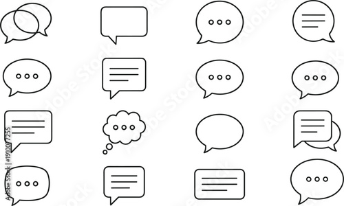 Speech bubble outline icon set with chat message dialog conversation and communication symbols collection