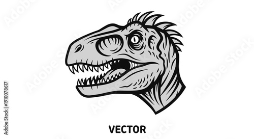 Black and White Dinosaur Head Illustration.