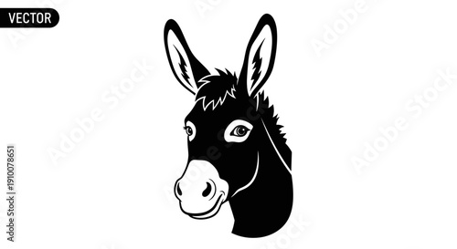Black and White Donkey Head Illustration.