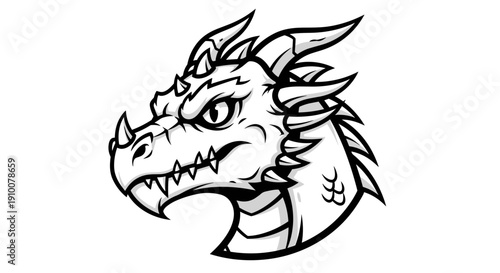 Black and White Dragon Head Illustration 1.