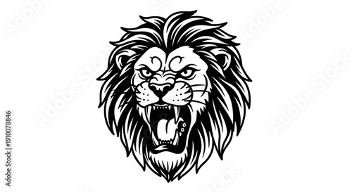 Black and White Lion Head Illustration.