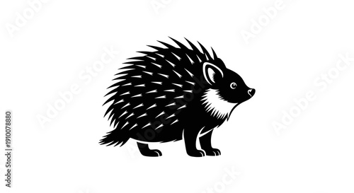 Black and White Porcupine Illustration Side View.