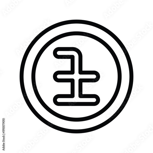 A minimalist black and white line drawing of a gear shift lever inside a circle, representing manual transmission. Motor and Spare part single line icon UI design.