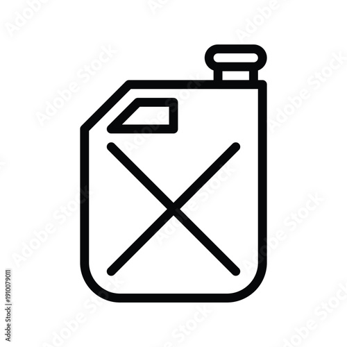 A minimalist black and white line drawing of a jerrycan, a portable fuel container. Motor and Spare part single line icon UI design.