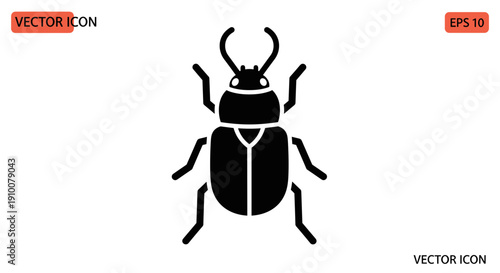Black Beetle Silhouette Icon Vector Illustration.
