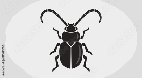 Black Beetle with Long Antennae Illustration.