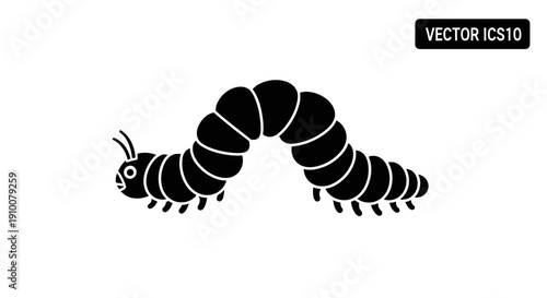 Black Caterpillar Silhouette Vector Illustration.