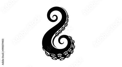 Black Octopus Tentacle Silhouette Design Element.