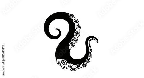 Black Octopus Tentacle Silhouette Illustration.