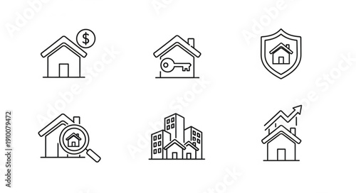 Real Estate Icons Set Representing Property Investment And Security.
