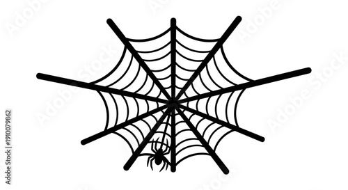 Black Spider in Web Illustration.