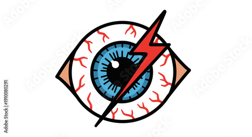 Cartoon Eye with Lightning Bolt Illustration.