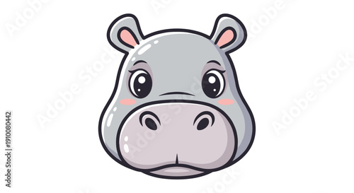 Cartoon Hippopotamus Face Illustration.