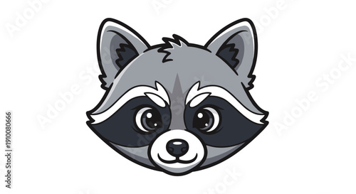 Cartoon Raccoon Face Illustration.