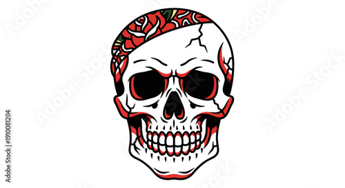 Colorful Skull with Tattoo Design.