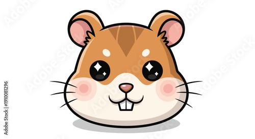 Cute Cartoon Hamster Face Illustration.