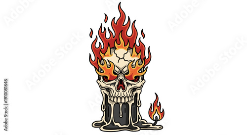 Flaming Skull with Fiery Eyes and Mouth.