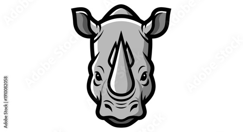 Illustration of Rhinoceros Head with Detailed Features.